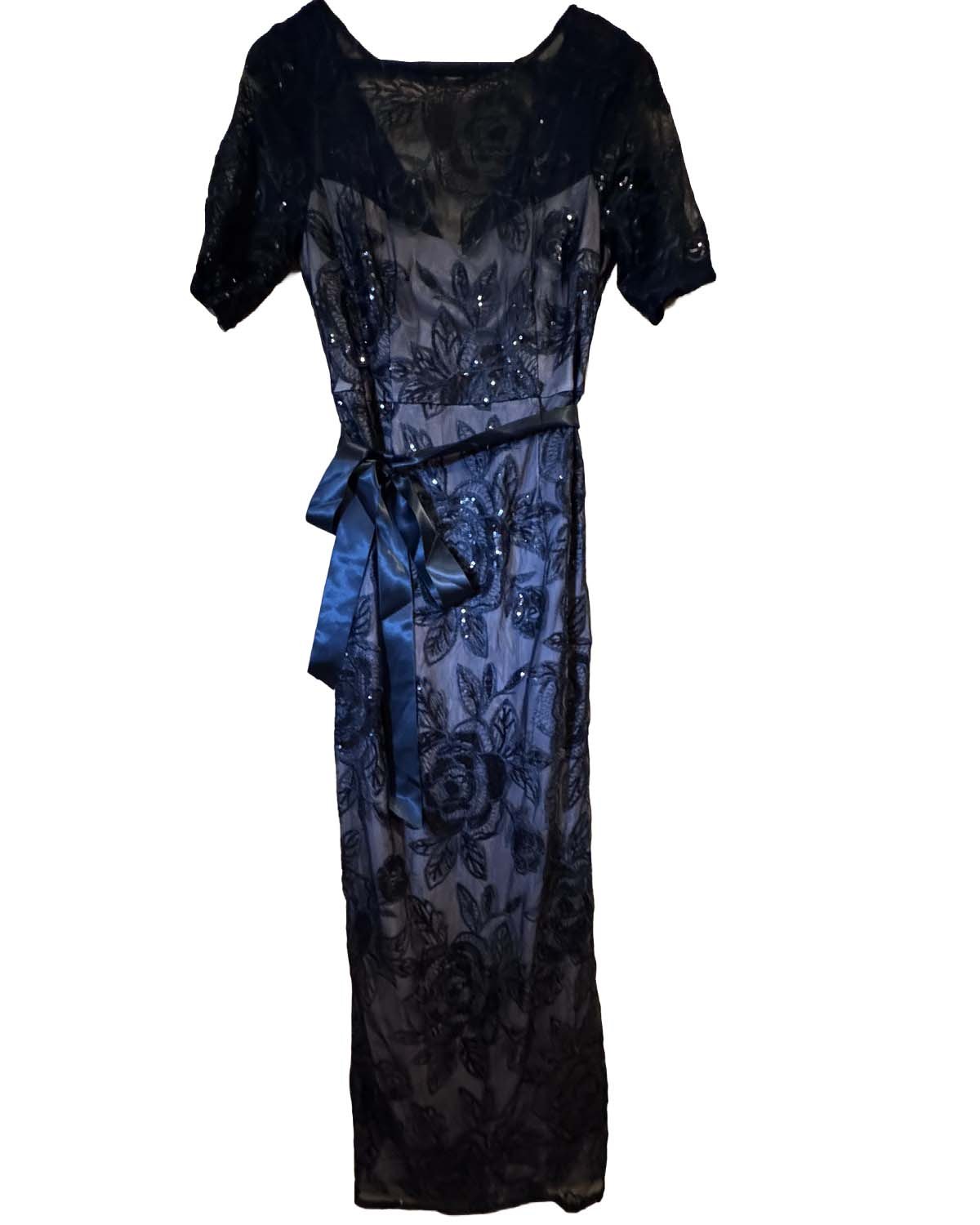 Papell Boutique sequin lace gown in Black, Size 10