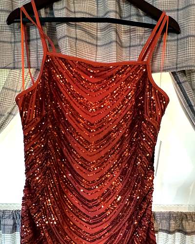 Bob Mackie sequin chevron dress in Mandarin, Size 14