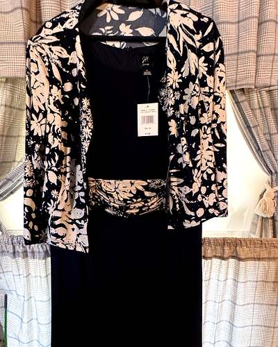 JH Evenings jacket dress in Navy Multi, Size 18