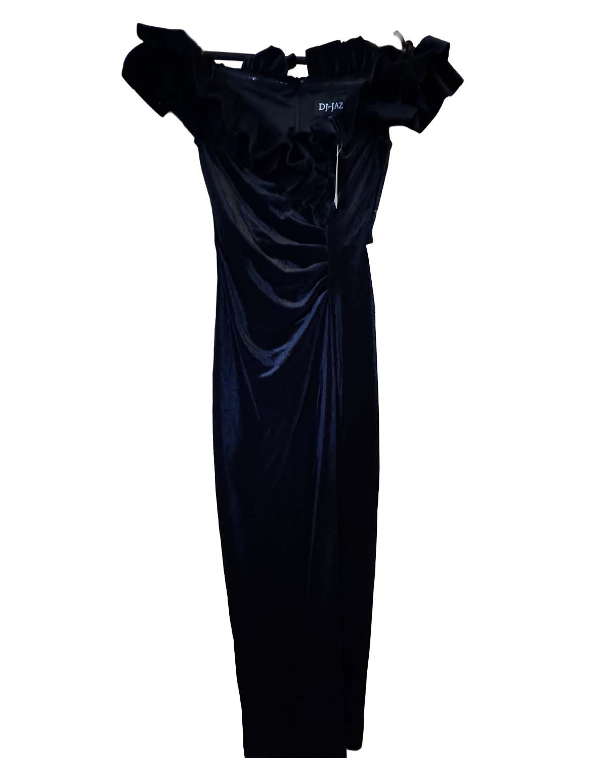 DJ-Jaz velvet ruffle gown in Social Black, Size 4
