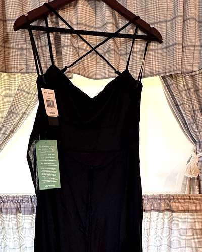 Cowl-neck strappy gown in Black, Size 10