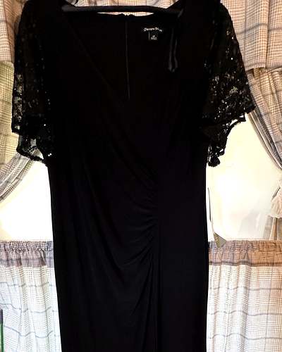 Brianna Milan sequin-sleeve gown in Black, Size 14