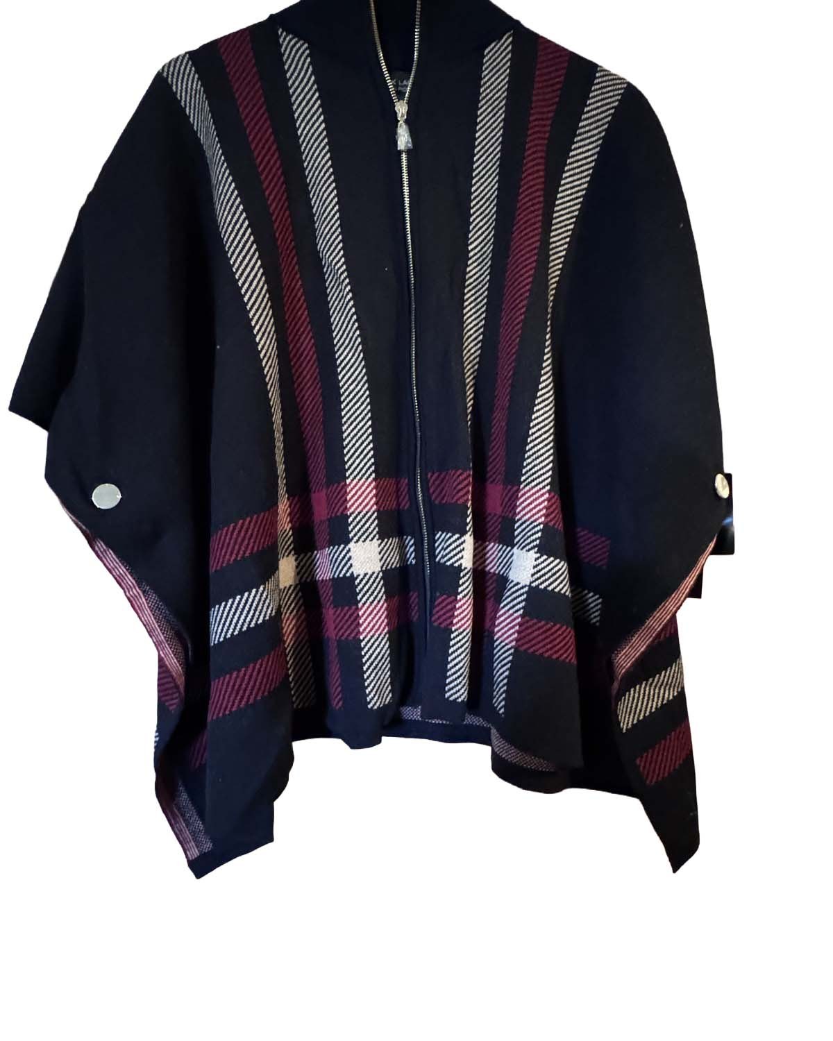 Black Label by Evan-Picone plaid cape in Black Multi, Size XS