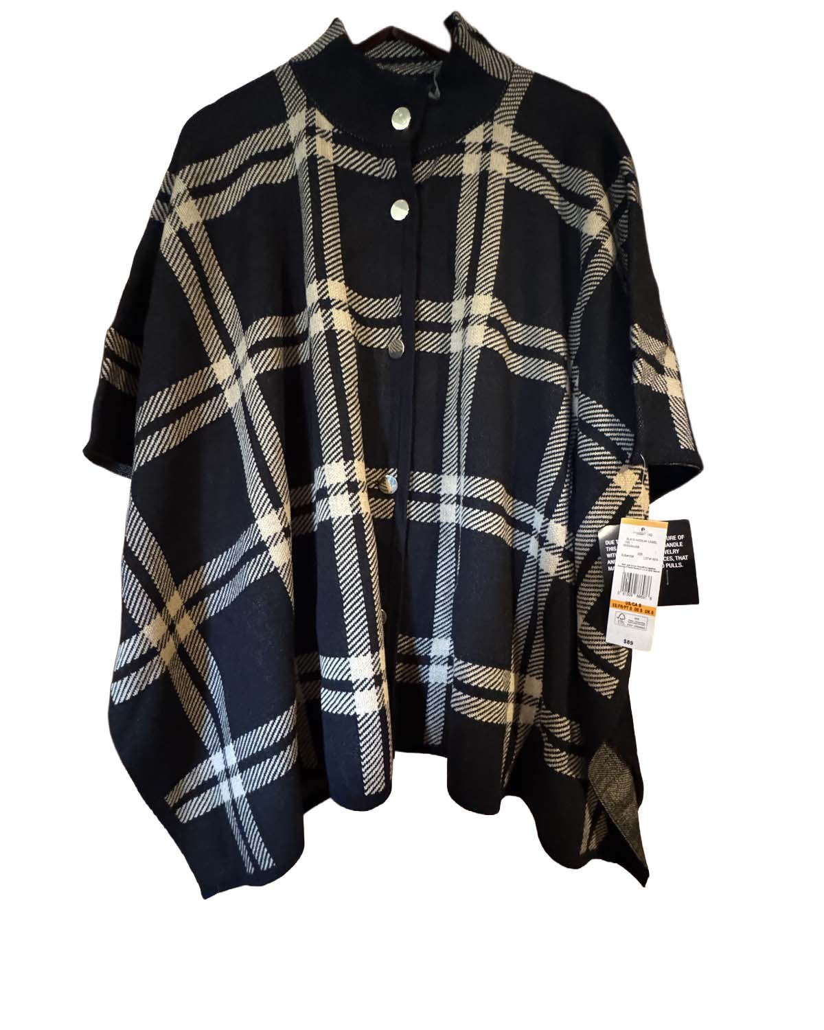 Black Label by Evan-Picone plaid cape in Black / Medium Camel, Size S