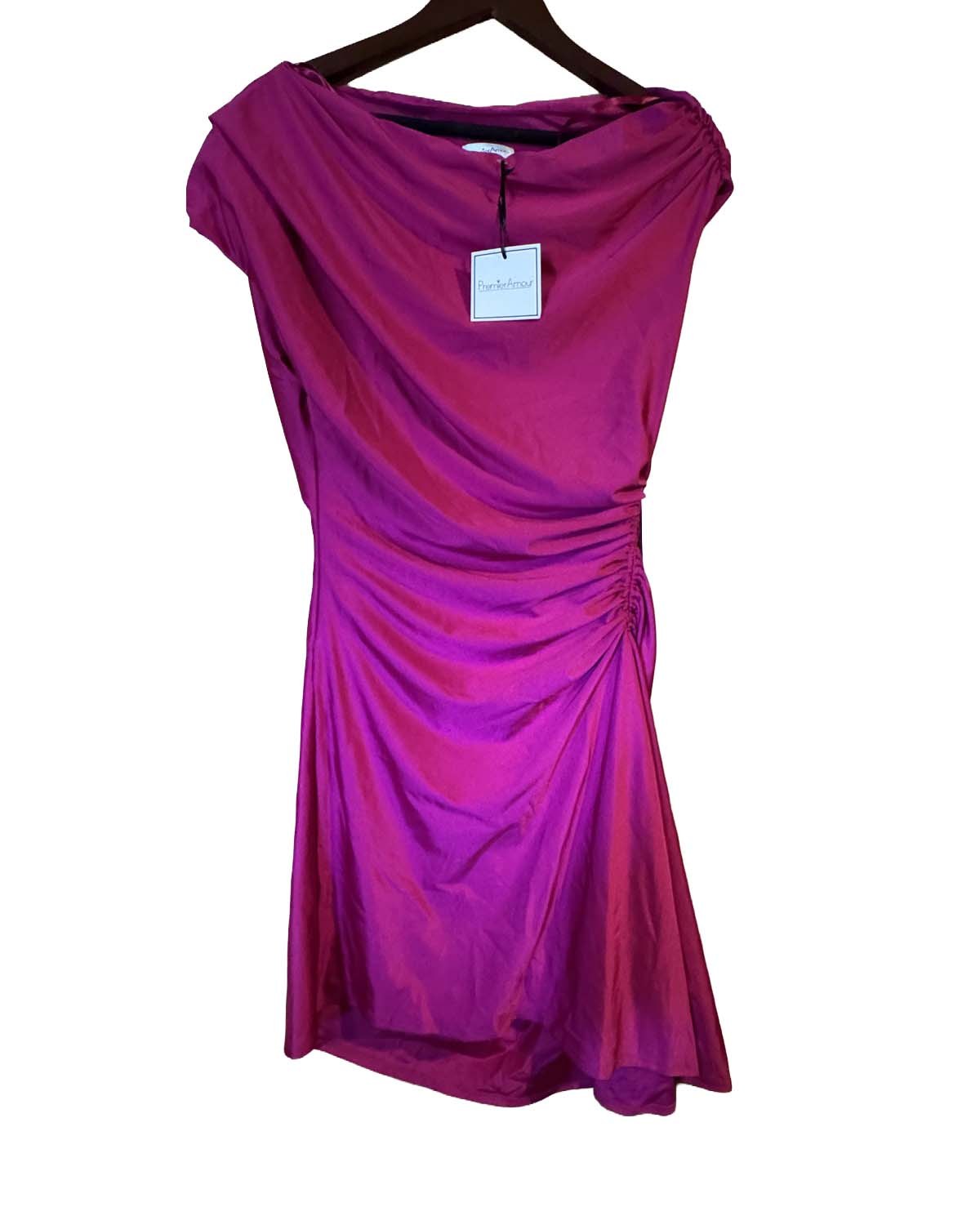 Premier Amour ruched jersey dress in Berry, Size 8