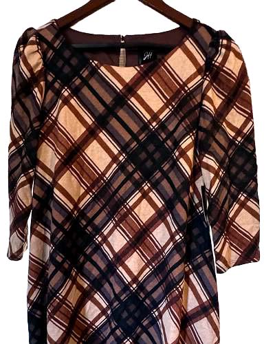 JH brushed plaid swing dress in Brown Plaid, Size M