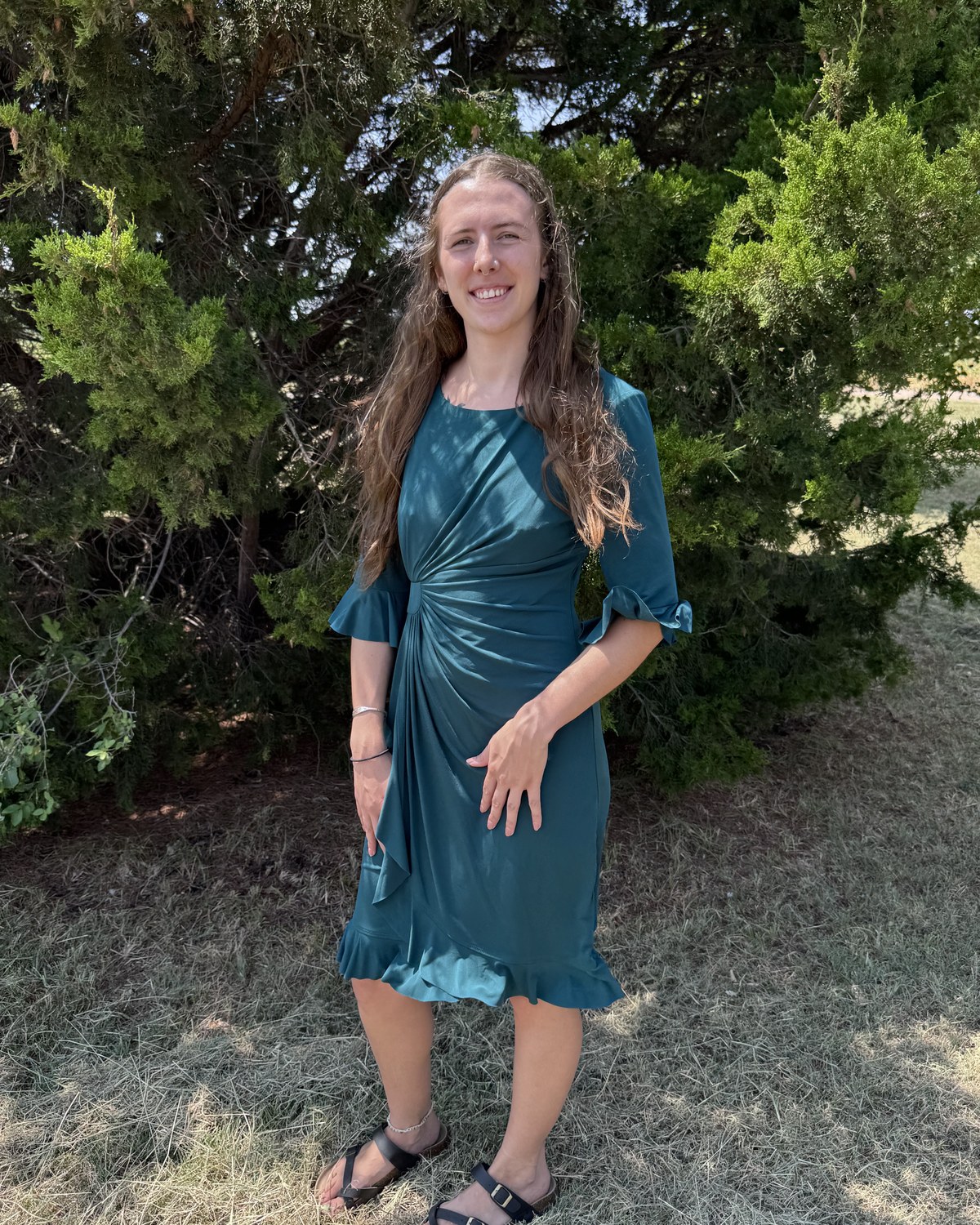 Connected Apparel twist-front dress in Deep Spruce, Size 6