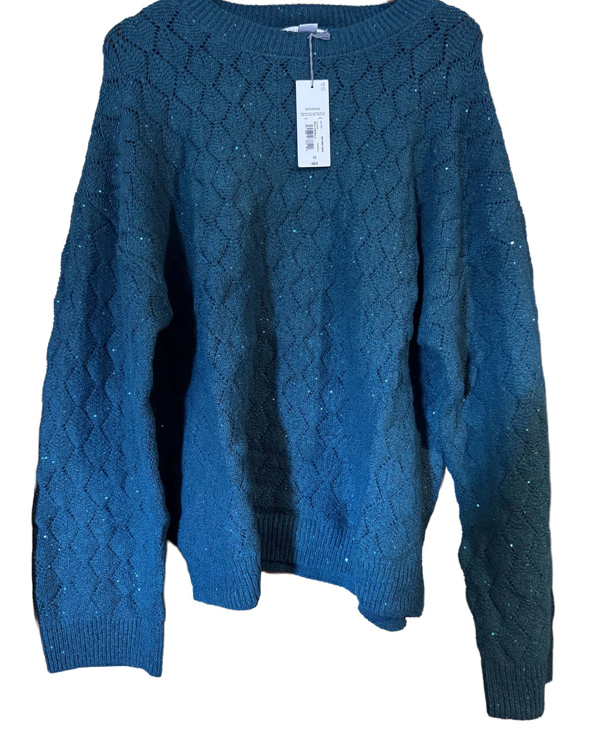 Sequin pointelle sweater in Bold Emerald, Size 1X