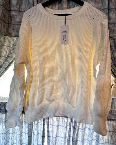 Ribbed crewneck sweater in Crema, Size 1X