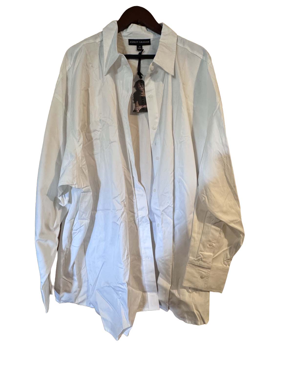 Ashley Graham oversized poplin shirt in Pure White, Size 3X