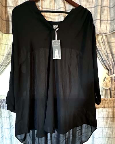 Worthington sheer high-low blouse in Black, Size 3X