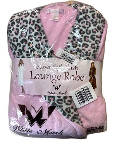 White Mark plush lounge robe in Pink Leopard, 2XL / 3XL