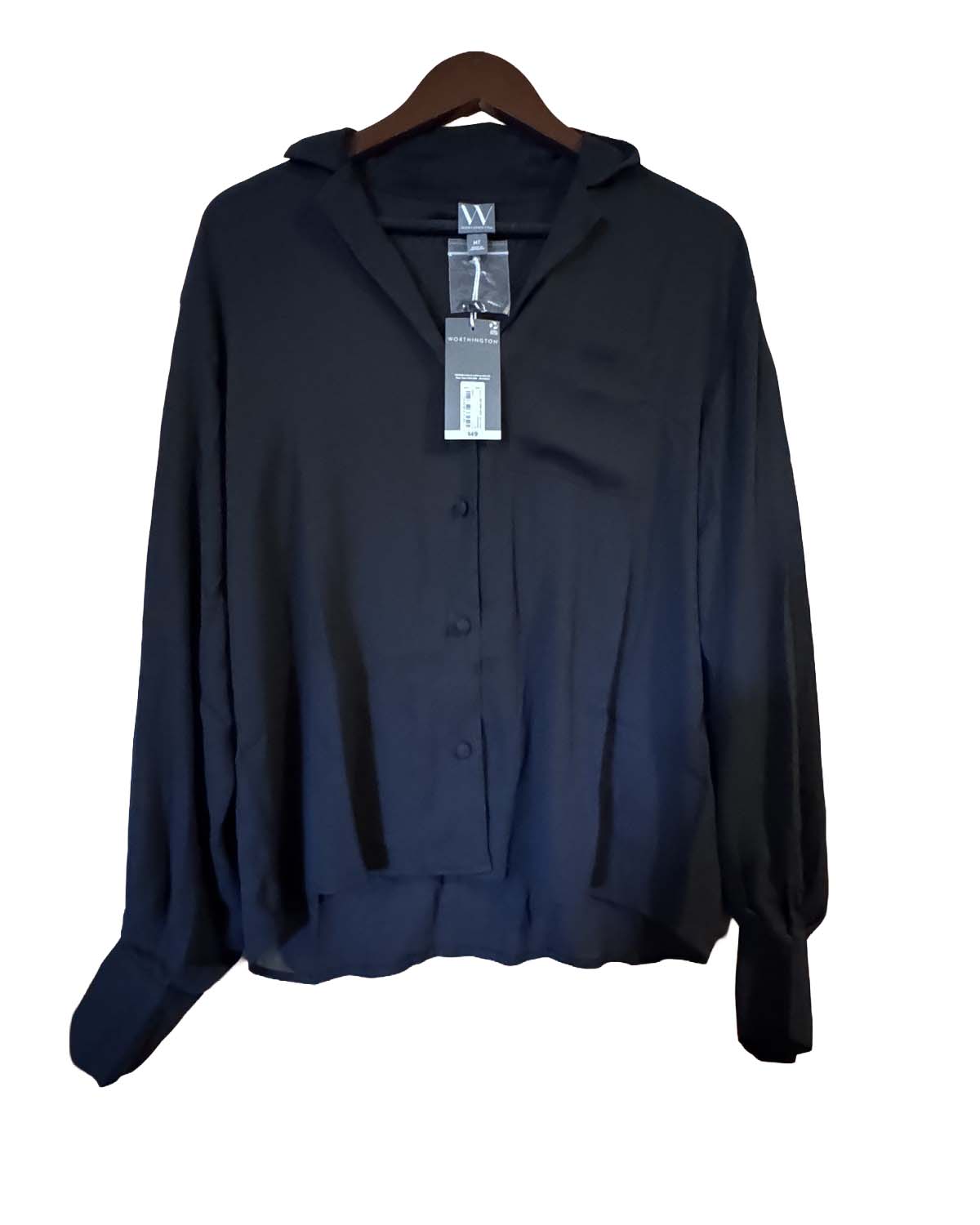 Worthington camp-collar blouse in Black, Medium Tall