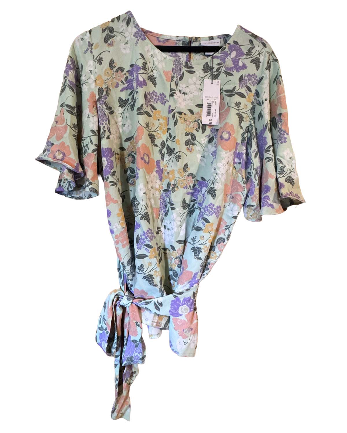 Liz Claiborne floral tie-front top in Mint Tint, XL Tall