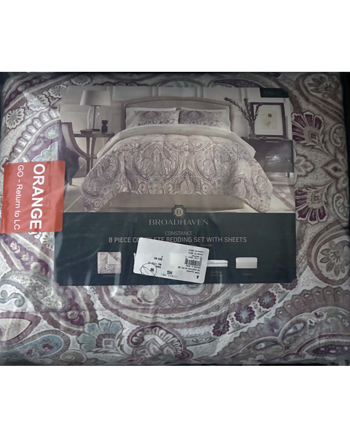 Broadhaven Constance 8-piece reversible complete bedding set with sheets, sealed in original packaging