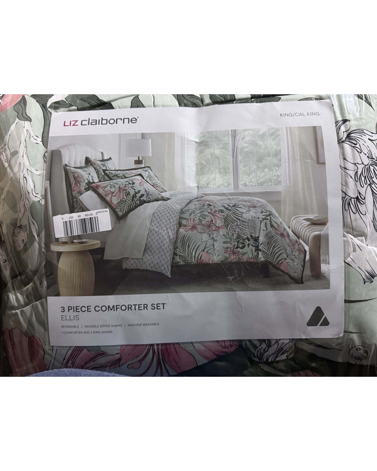 Liz Claiborne Ellis 3-piece floral reversible comforter set, King/Cal King, sealed in original packaging