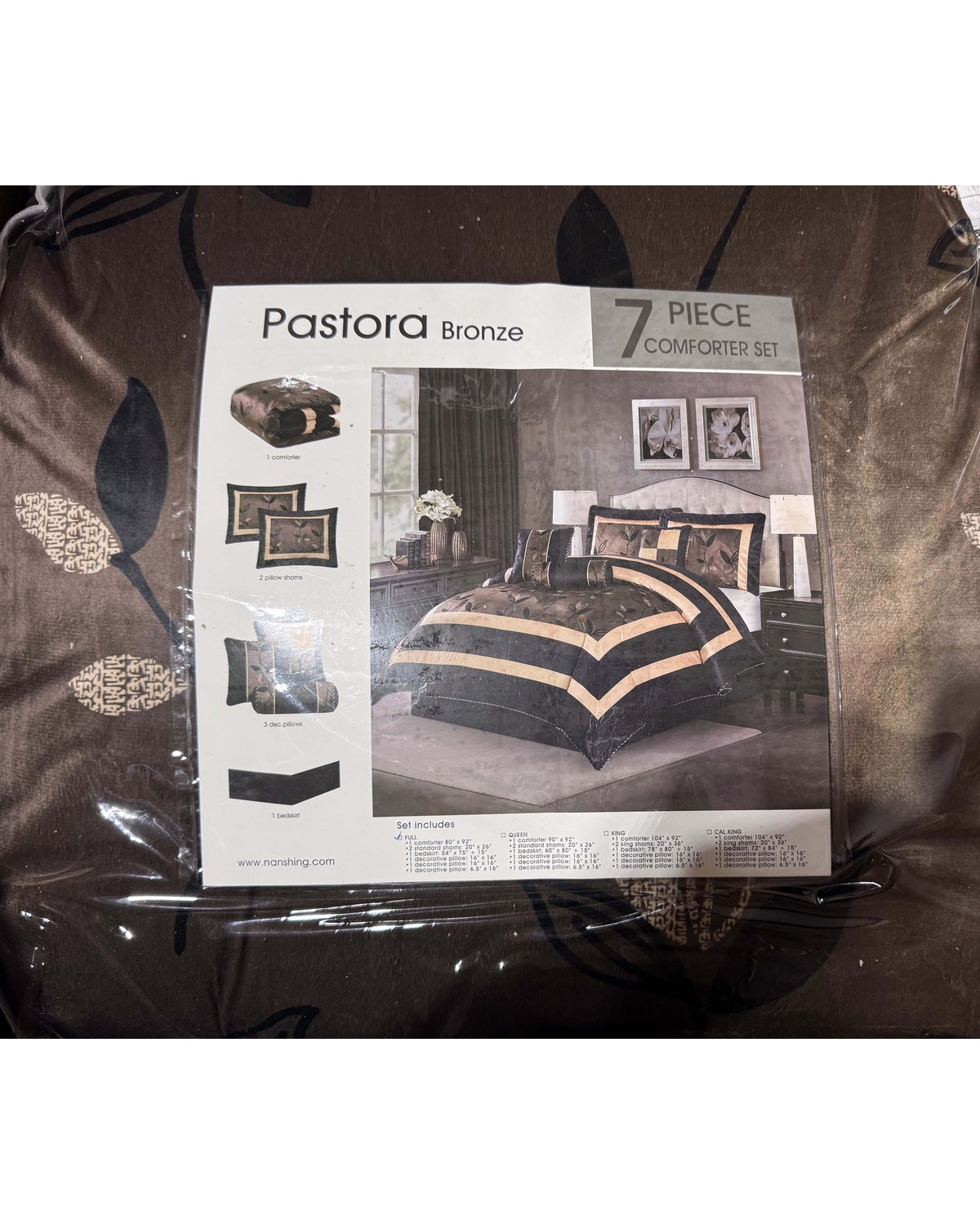 Nanshing Pastora Bronze 7-piece comforter set, Full, sealed in original packaging