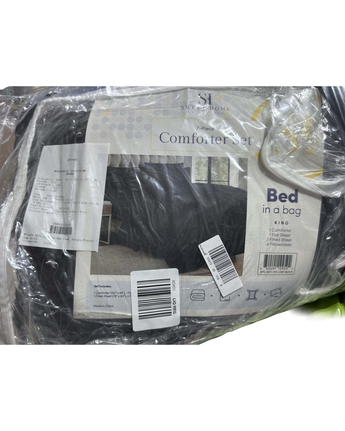 Sweet Home Collection 7-piece luxury solid bed in a bag, black, King, sealed in original packaging