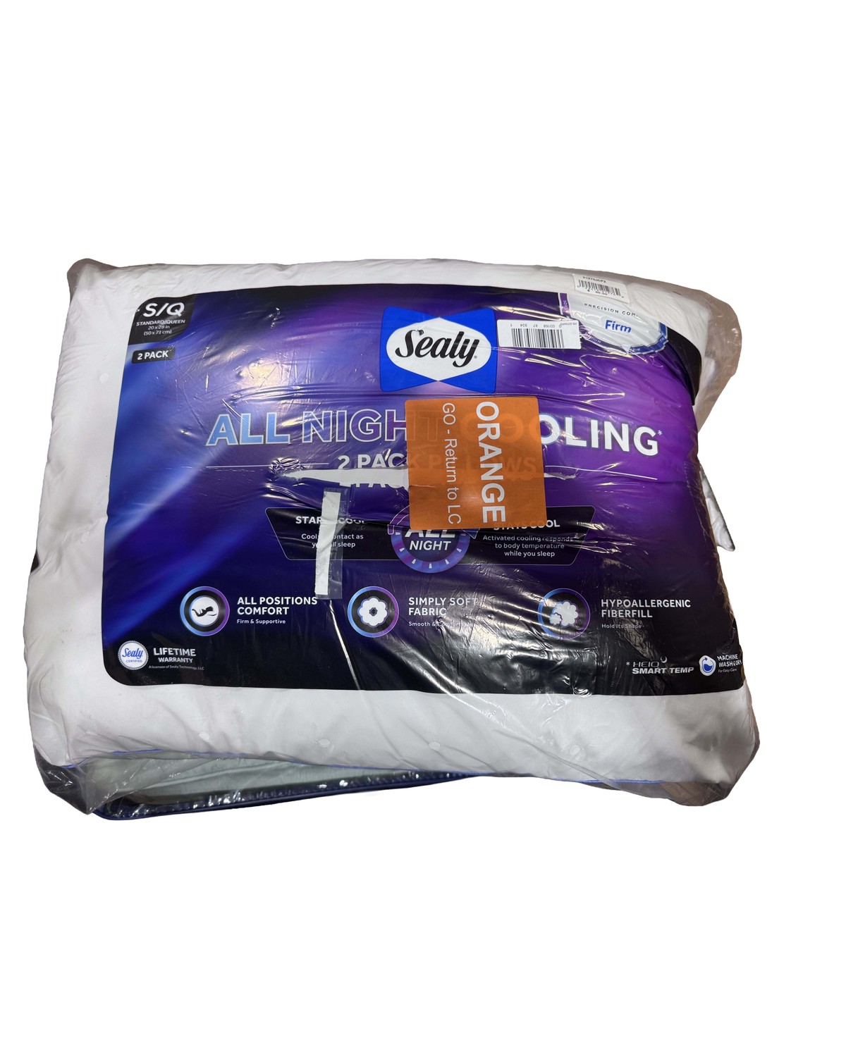 Sealy All Night Cooling 2-pack pillows, Standard/Queen, firm, sealed in original packaging