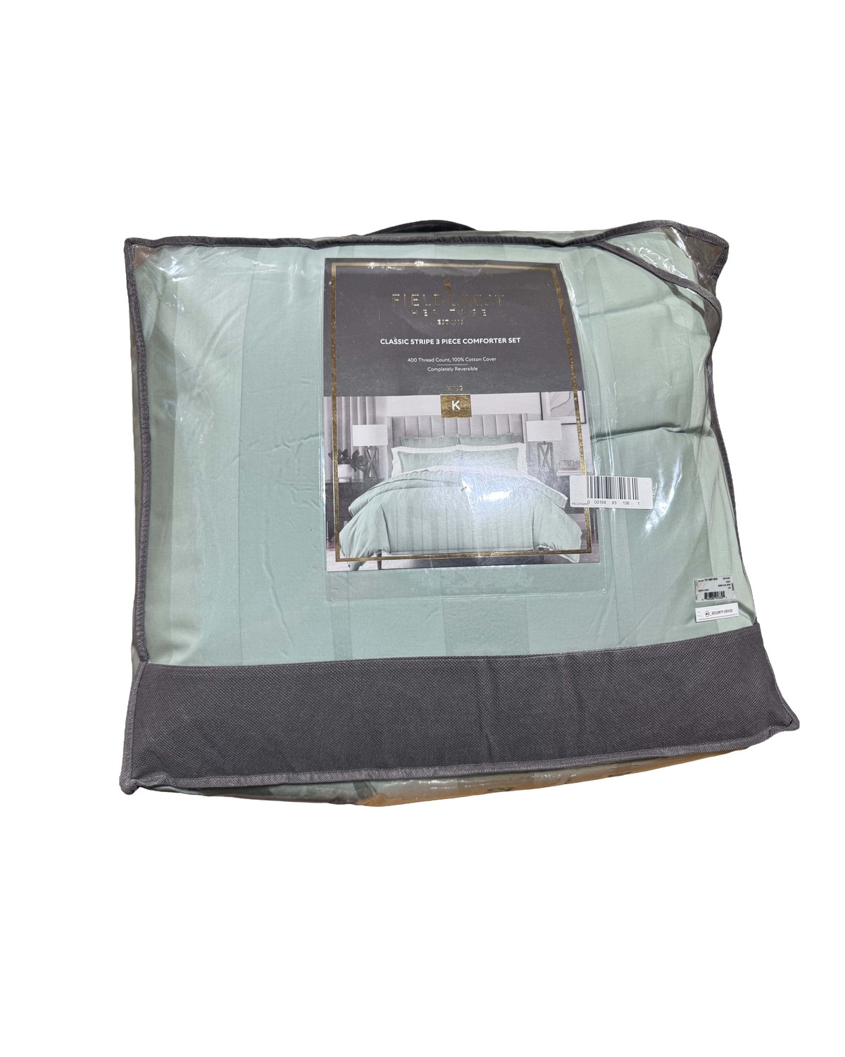 Fieldcrest Heritage Classic Stripe 3-piece comforter set, sage, King, sealed in original packaging