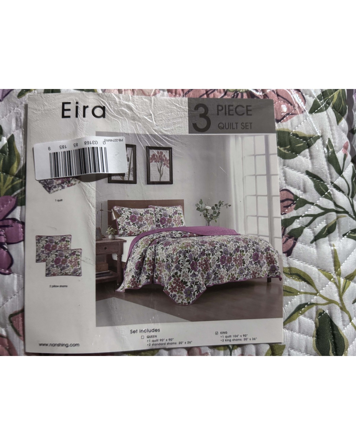 Eira 3-piece quilt set, rose floral, King, sealed in original packaging