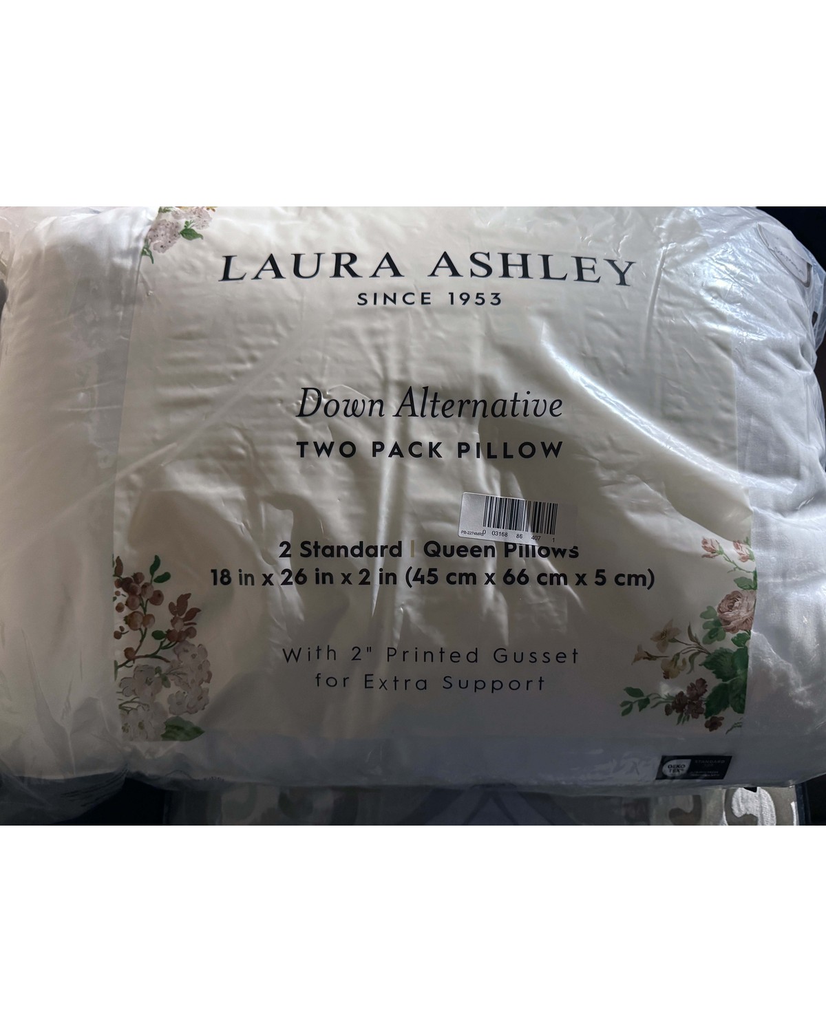 Laura Ashley down alternative 2-pack pillows, Standard/Queen, sealed in original packaging