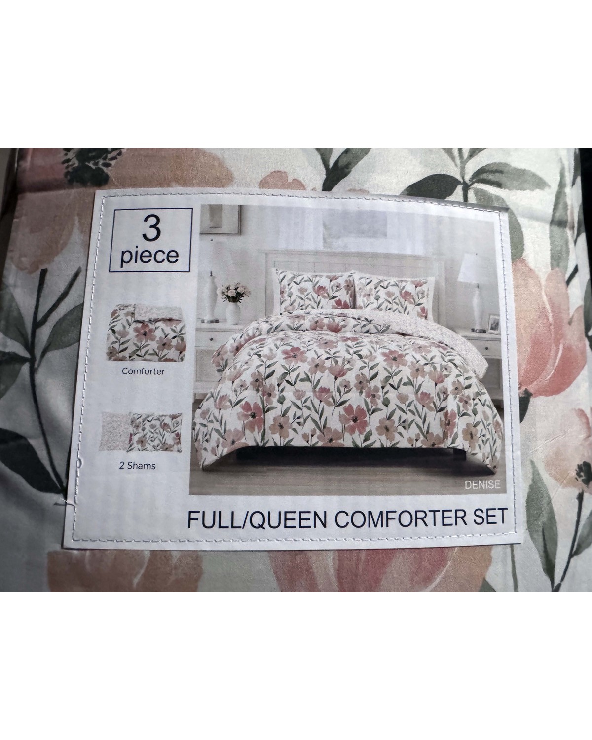 Denise 3-piece comforter set, blush floral, Full/Queen, sealed in original packaging