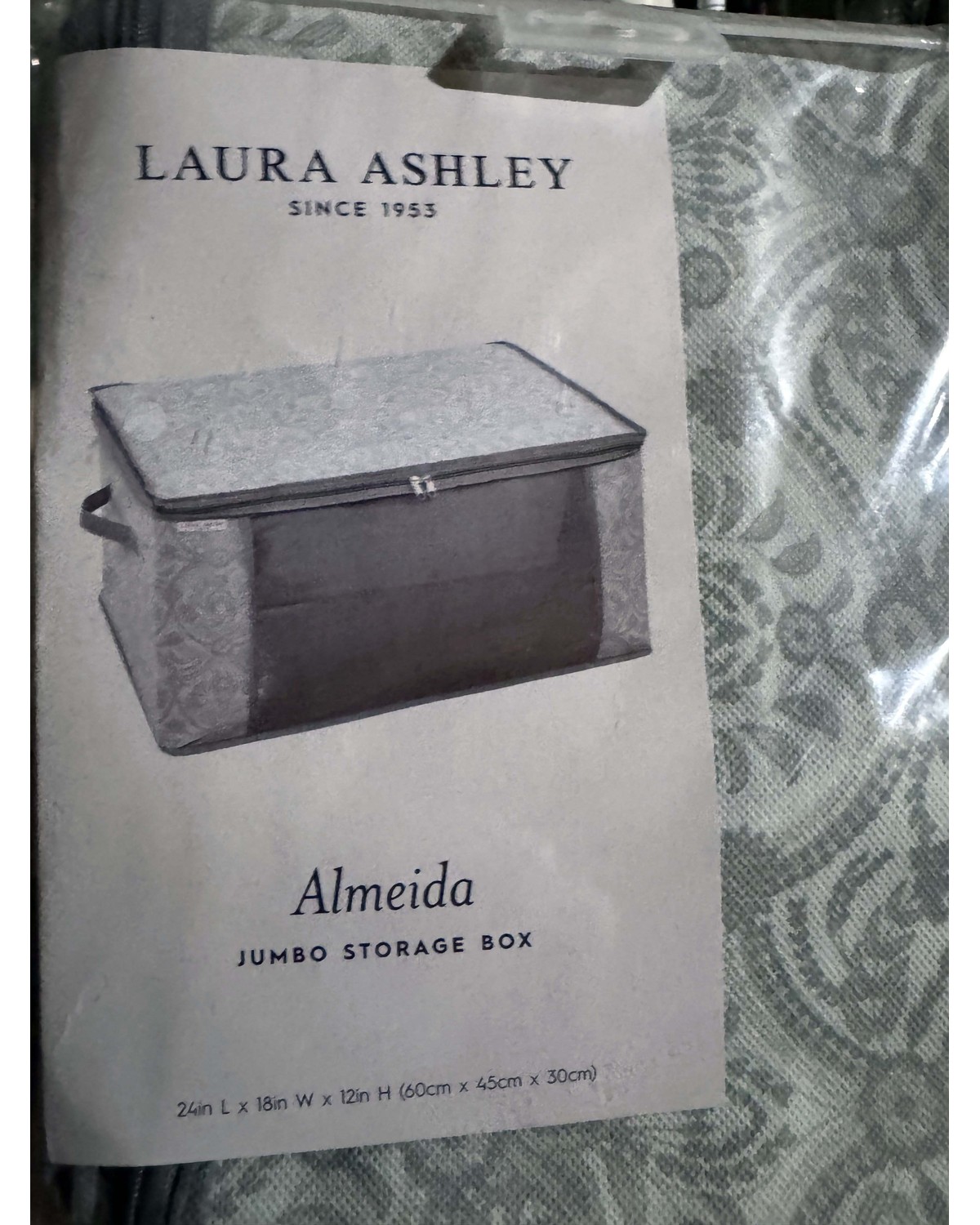 Laura Ashley Almeida jumbo storage box, sage damask, sealed in original packaging