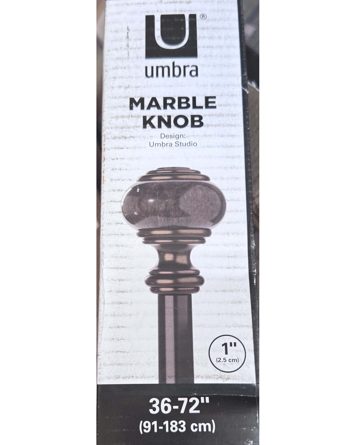 Umbra Marble Knob curtain rod, 1 inch diameter, 36 to 72 inches, sealed in original box